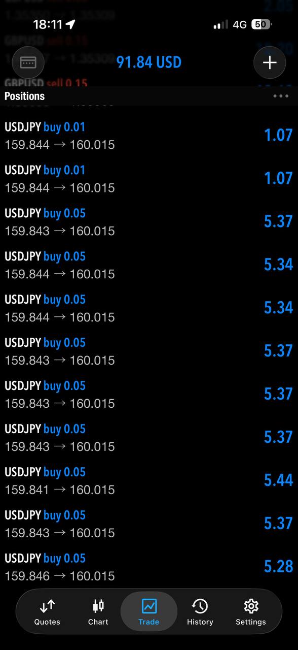 MetaTrader positions screen shared by Hudson.