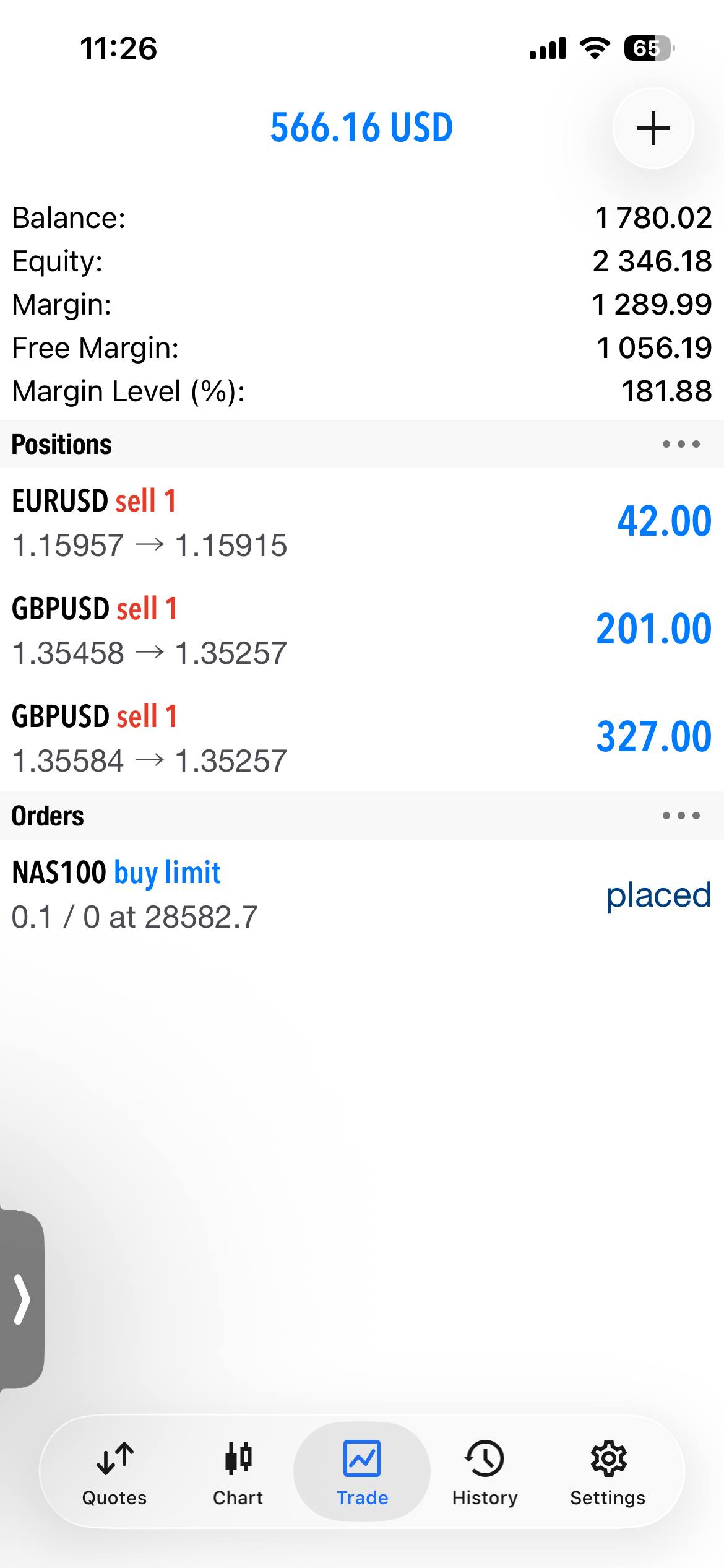 MetaTrader positions screen shared by 0TO1000X.
