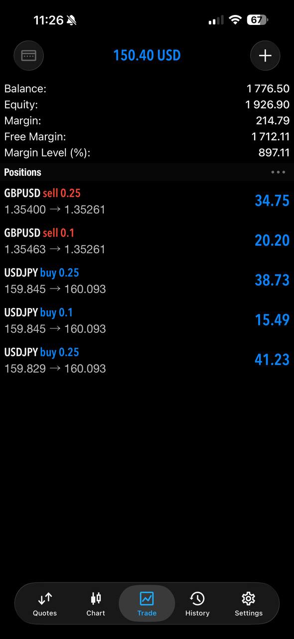 MetaTrader positions screen shared by Romer.