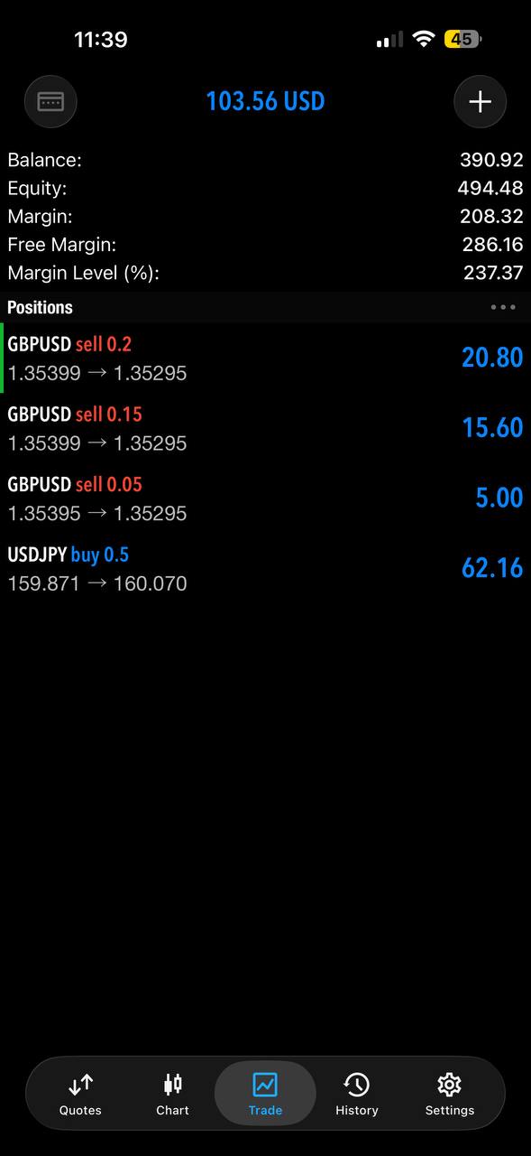 MetaTrader positions screen shared by Ricky T..