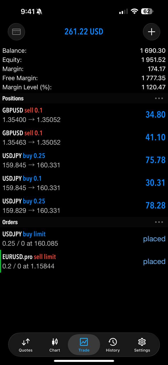 MetaTrader positions screen shared by Romer.