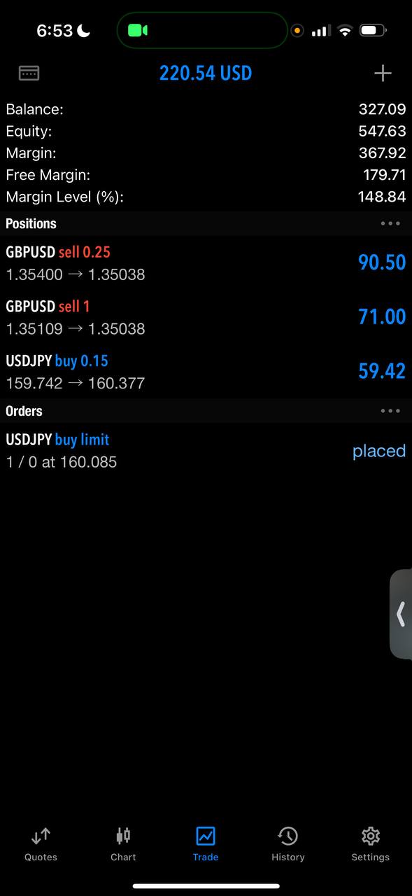 MetaTrader positions screen shared by Mero.