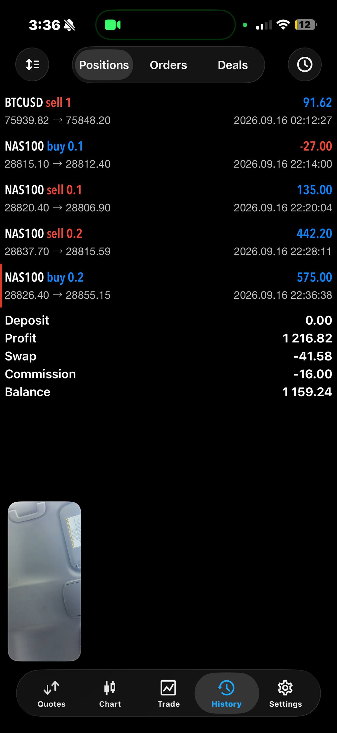 MetaTrader positions screen shared by Tariq.
