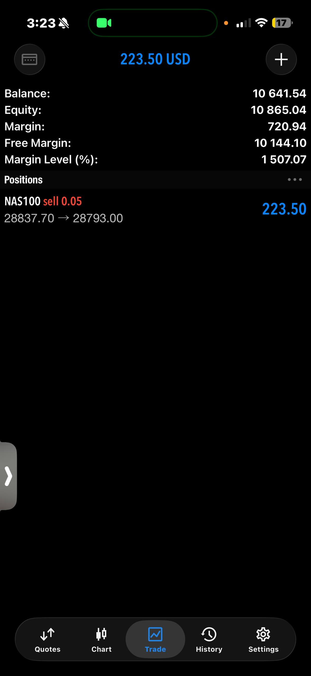MetaTrader positions screen shared by Tariq.