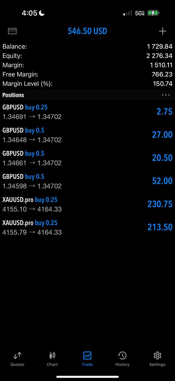 MetaTrader positions screen shared by Mero.