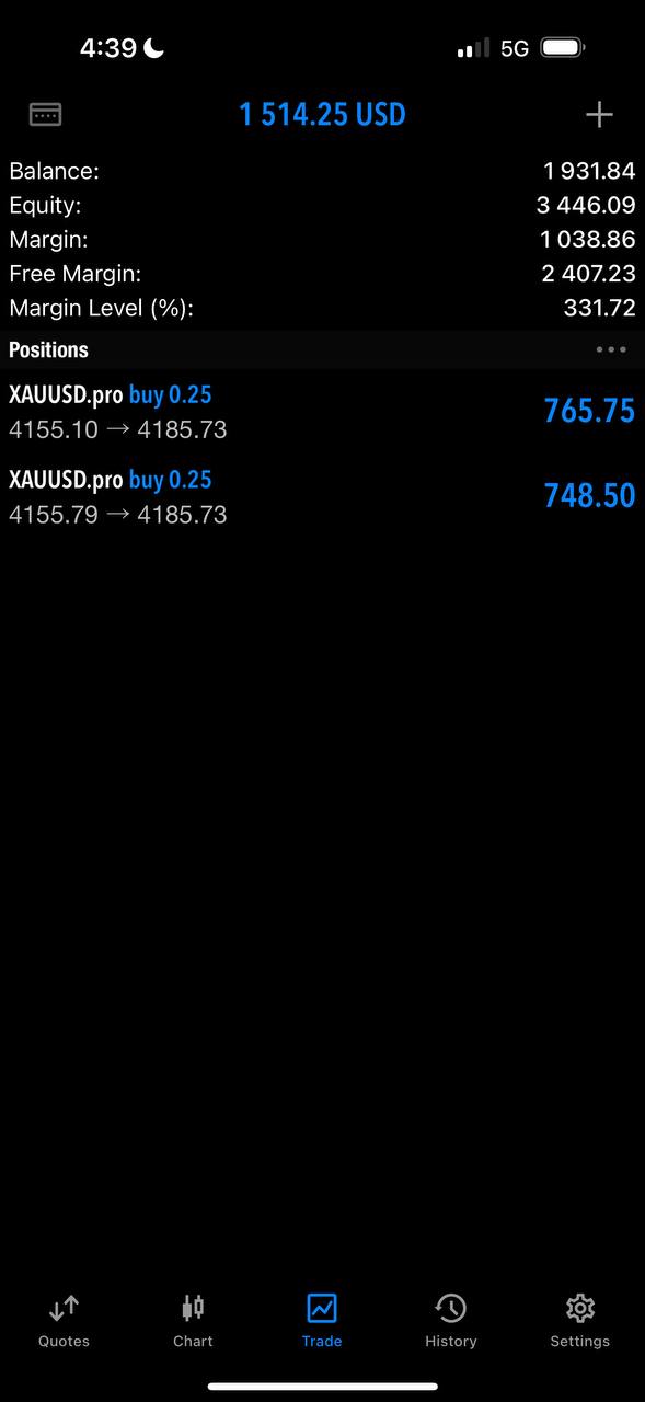 MetaTrader positions screen shared by Mero.