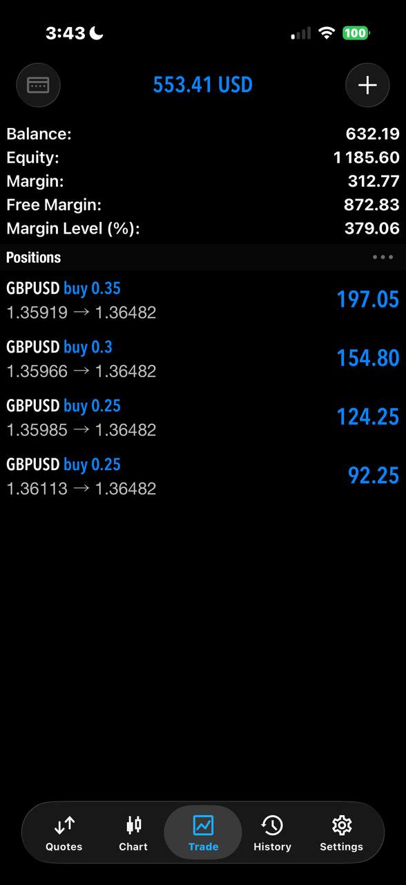 MetaTrader positions screen shared by Monk.