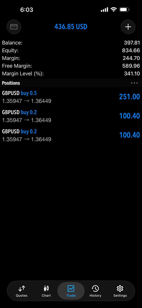 MetaTrader positions screen shared by Shiesty.