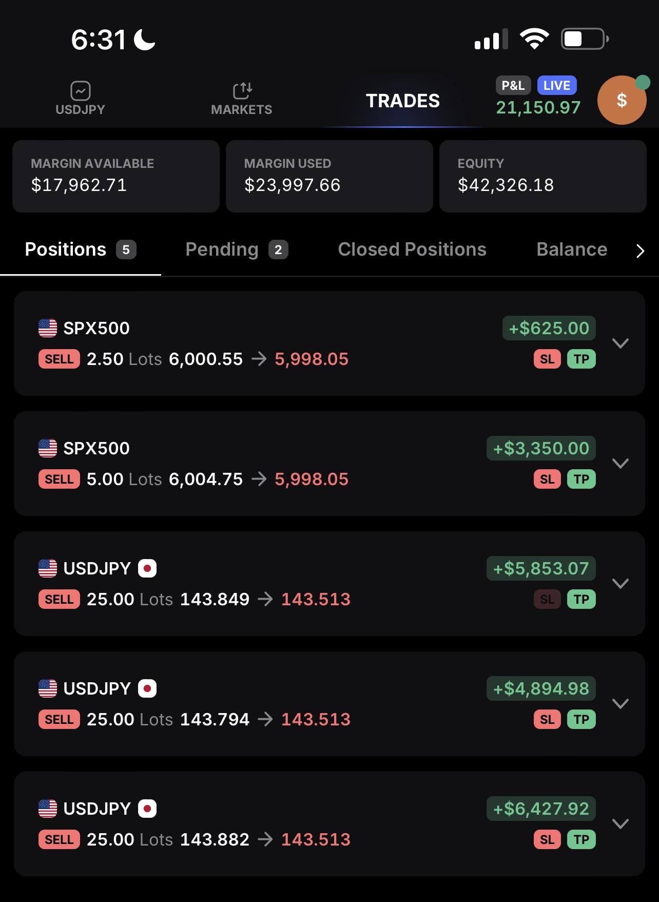 Multi screen showing +$21,151.