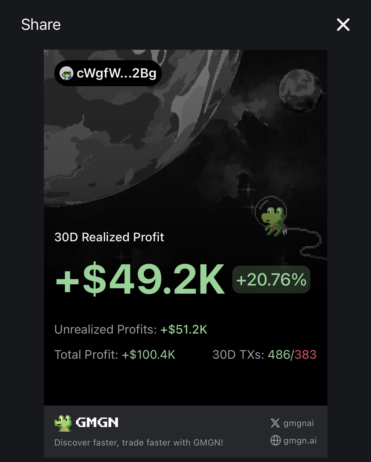 Monthly PNL screen showing +$49.2K.